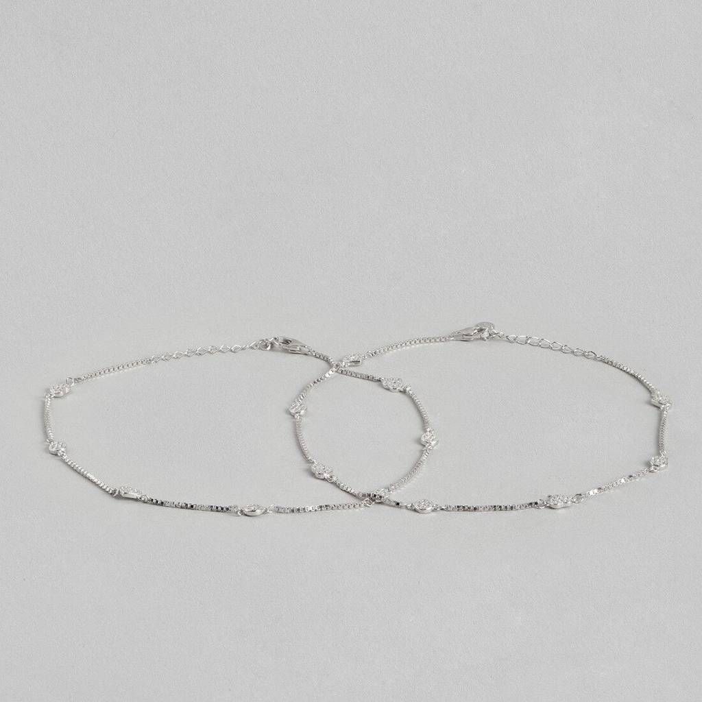 Minimal Heart Trinket 925 Silver Anklet : ANK-60030-PAIR