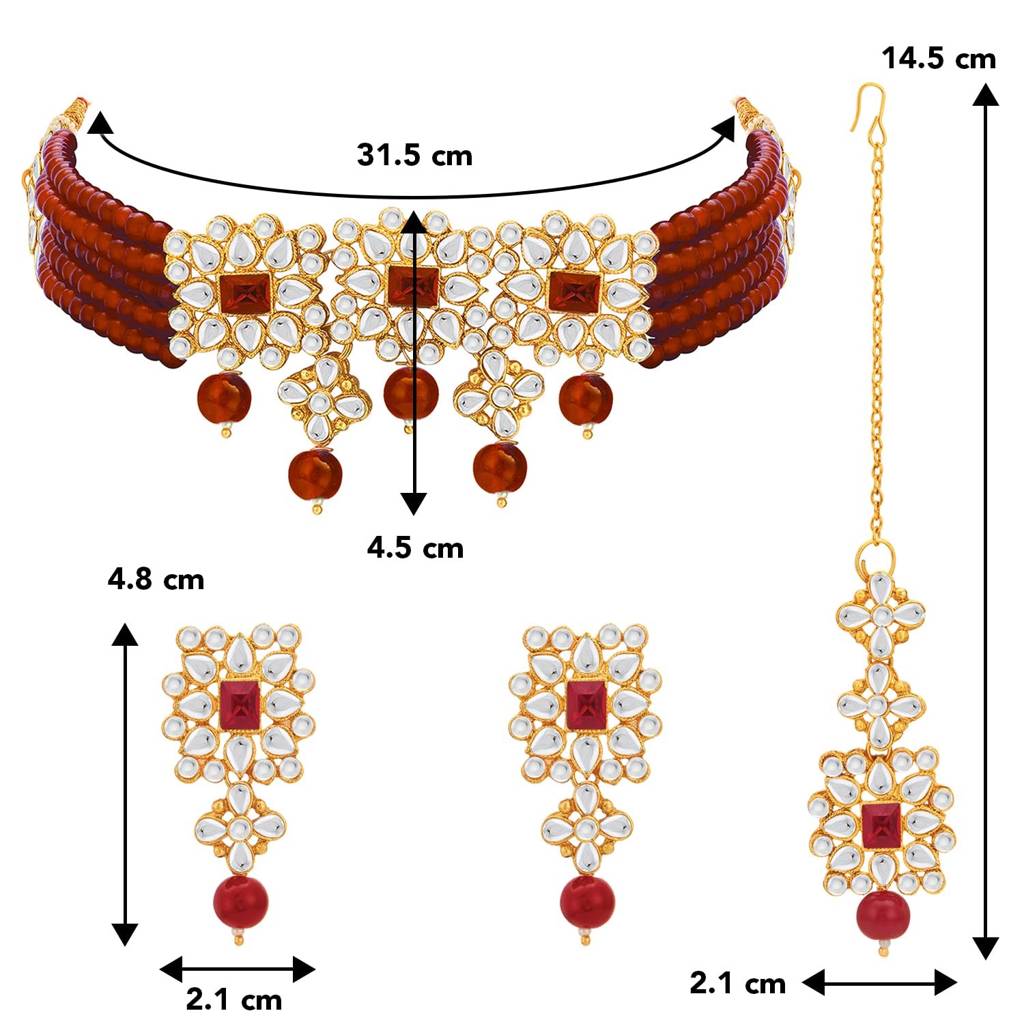 Peora Ethnic Indian Traditional Kundan Studded Necklace & Jewellery Set Gift For Women Girls : PF37N224M