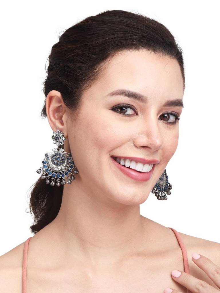 Silver Oxidised Finish Chandbali : S23DJER002SLV