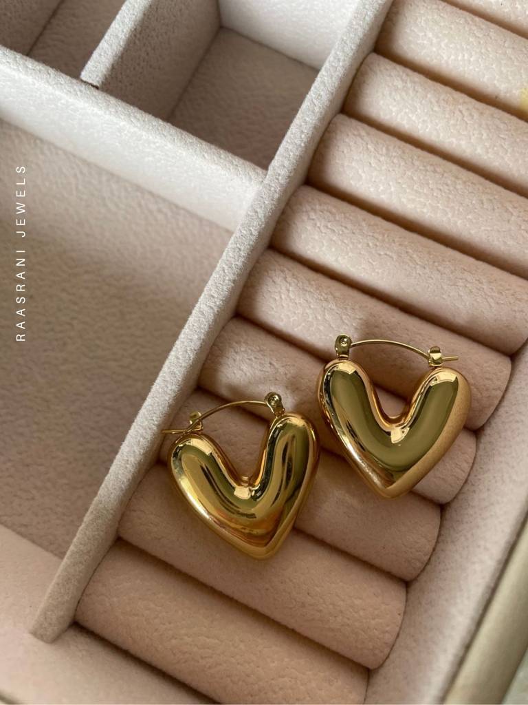 Gold Heart Hoop Earrings | 18K Gold Plated Everyday Hoops : ATE632GHH