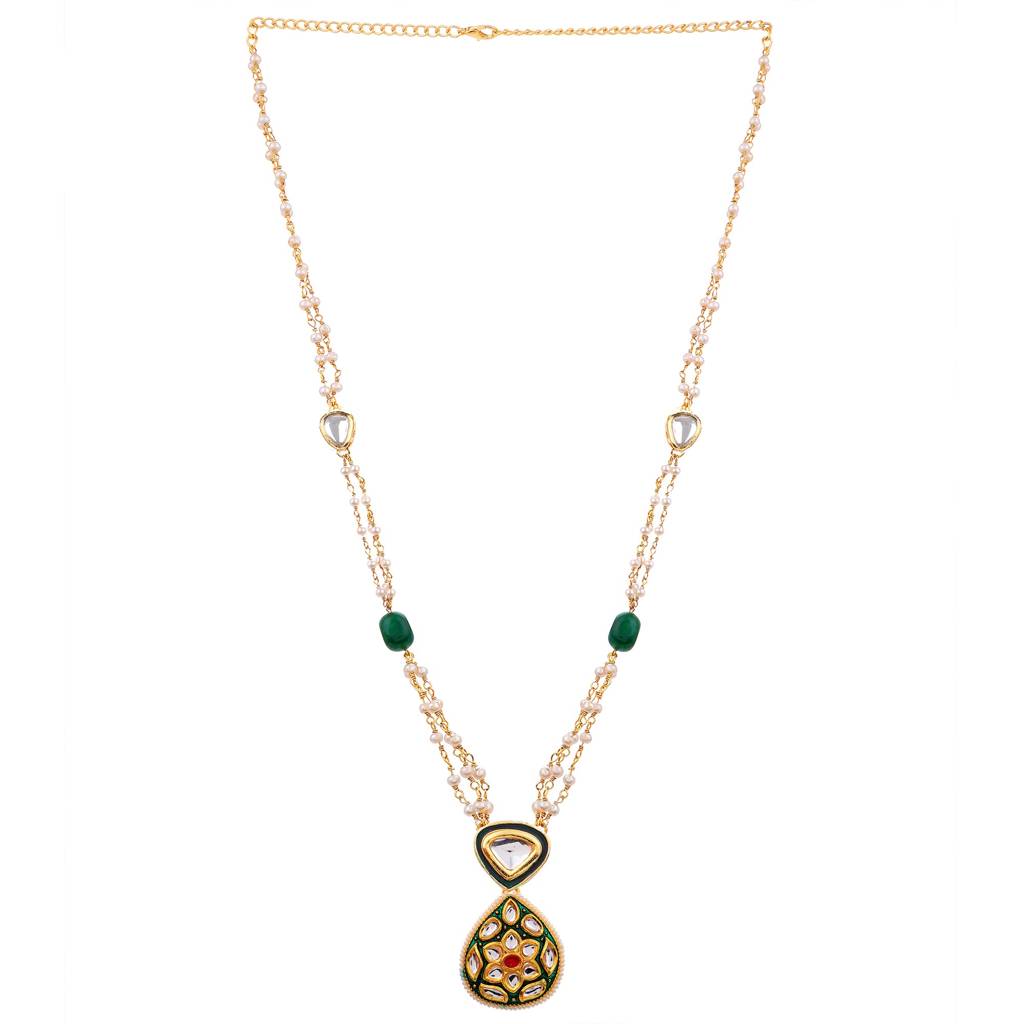 22Kt Gold-Plated Jadau Kundan Pearl Chain Necklace Set : PE25002