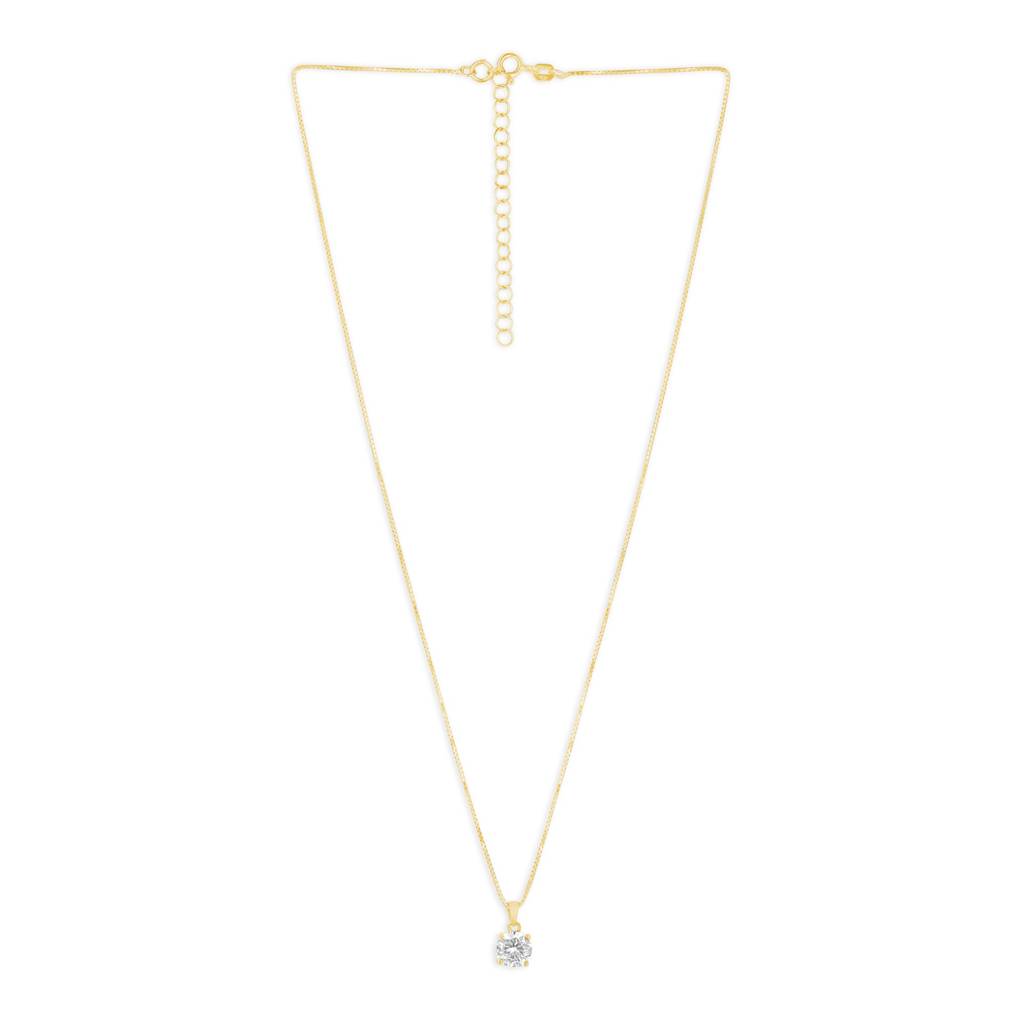 Solitaire Box Chain Gold Plated 925 Sterling Silver Pendant With Chain : PEN-30034