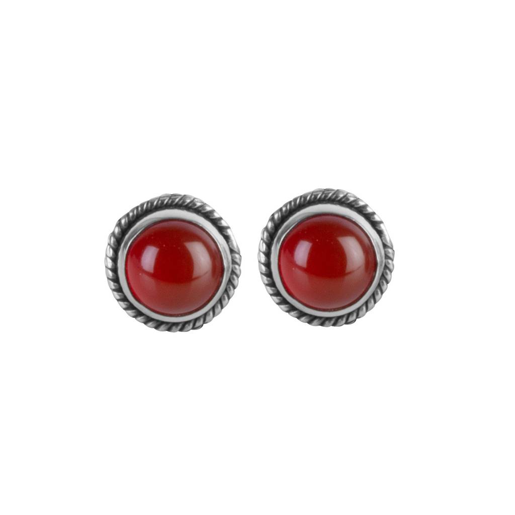 925 Sterling Silver Carnelian Stud Earrings For Women | Minimal Gemstone Eartops For Daily Wear : FU-0797