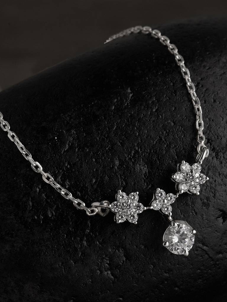 925 Sterling Silver Rhodium Plated Lily Pendant Necklace With Chain Gift For Women And Girls : CSWZMP62_SCH