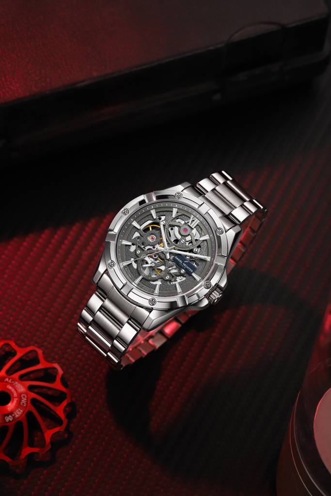 Paris Tech Collection Automatic Skeleton Wrist Watch For Men – Round Dial, Stainless Steel Strap, 21-Jewel Mechan : DHM1060-11