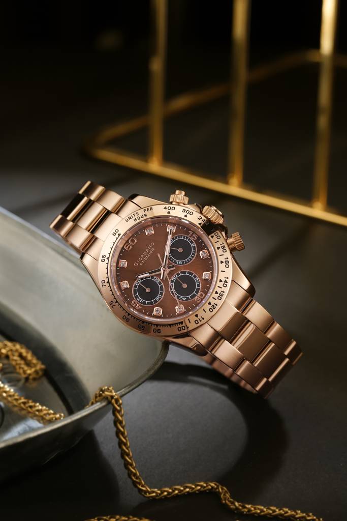 Premier Eleganza Collection Chronograph Analog Quartz Watch For Men With Round Sunray Dial, Three Sub-Dials, Cry : GZ-50242-02