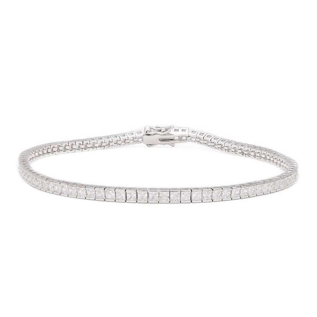 Elegance Cz Rhodium Plated 925 Sterling Silver Anklet : ANK-60367-PAIR-R