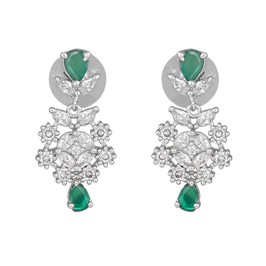 Estele Rhodium Plated Cz Glamorous Necklace Set With Green Stones For Women : AD-708-IR-GNNKER
