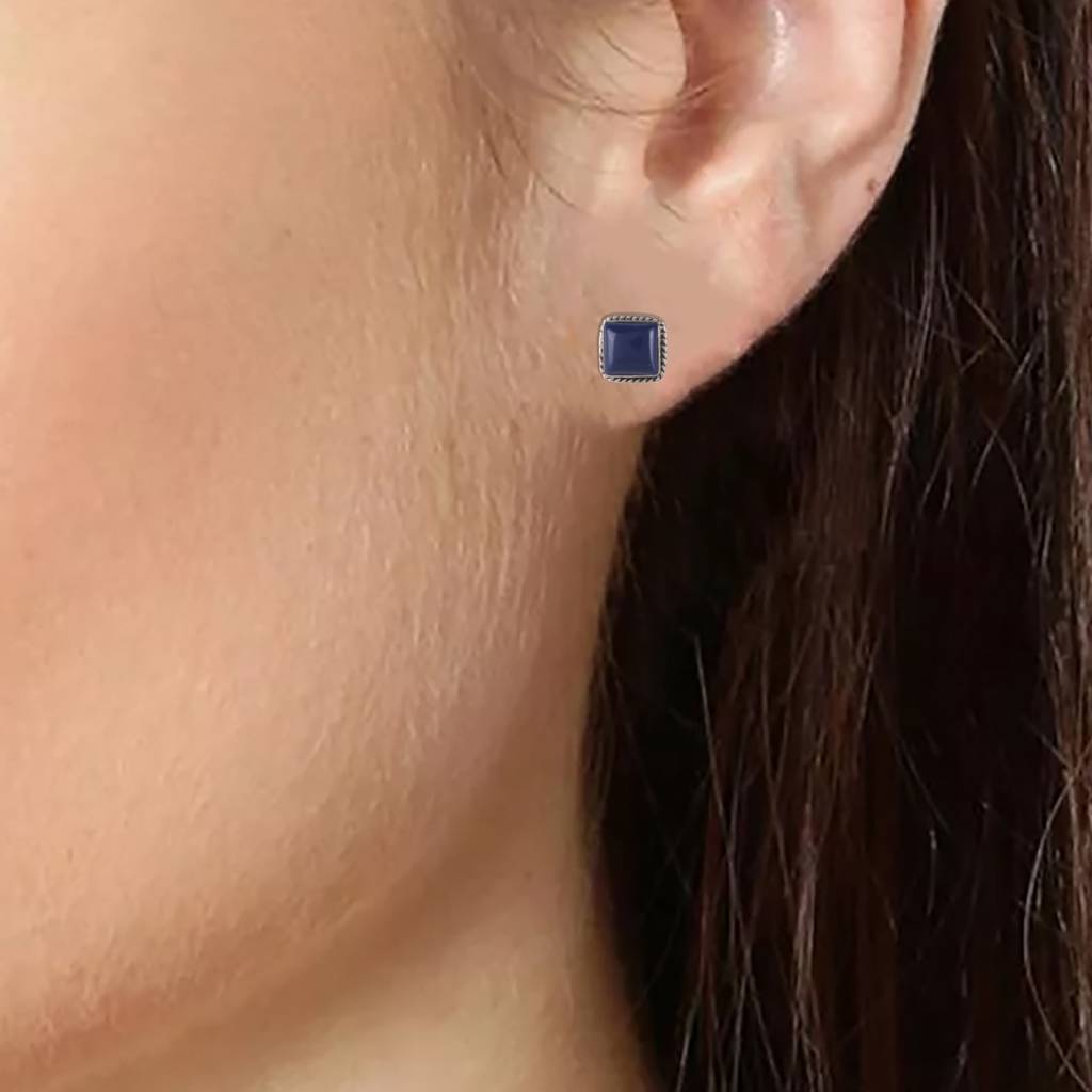 925 Sterling Silver Lapis Lazuli Earrings For Women | Grey Stone For Intuition : FU-0156-3