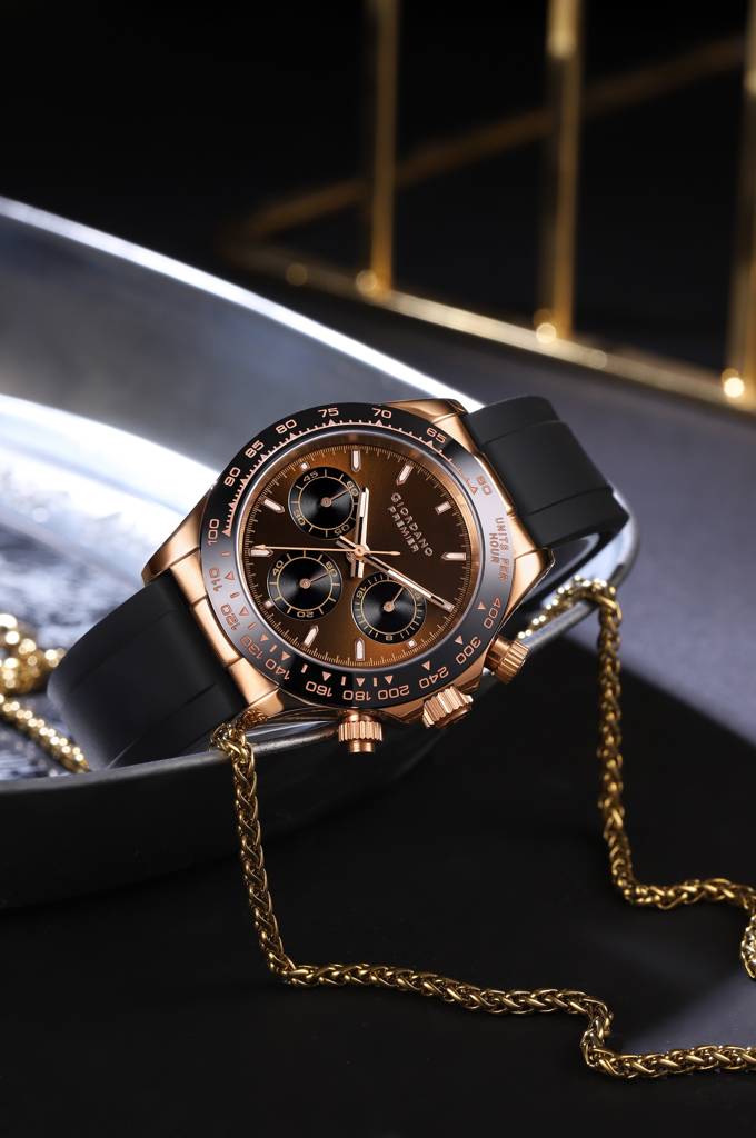 Premier Ember Collection Chronograph Analog Quartz Watch For Men With Round Sunray Dial, Three Sub-Dials, Baton  : GZ-50241-01