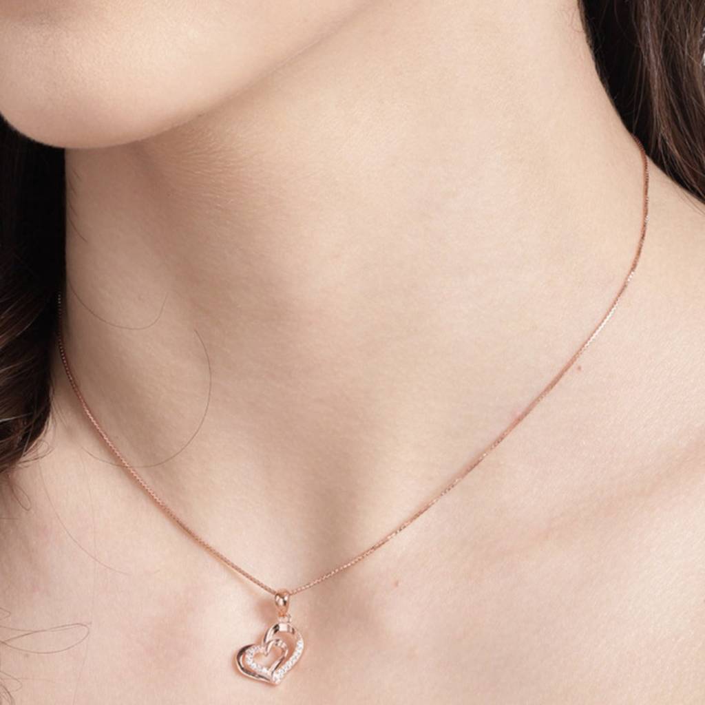 Heartfelt Radiance Cz Rose Gold-Plated 925 Sterling Silver Pendant With Chain : PEN-30106_C-RG
