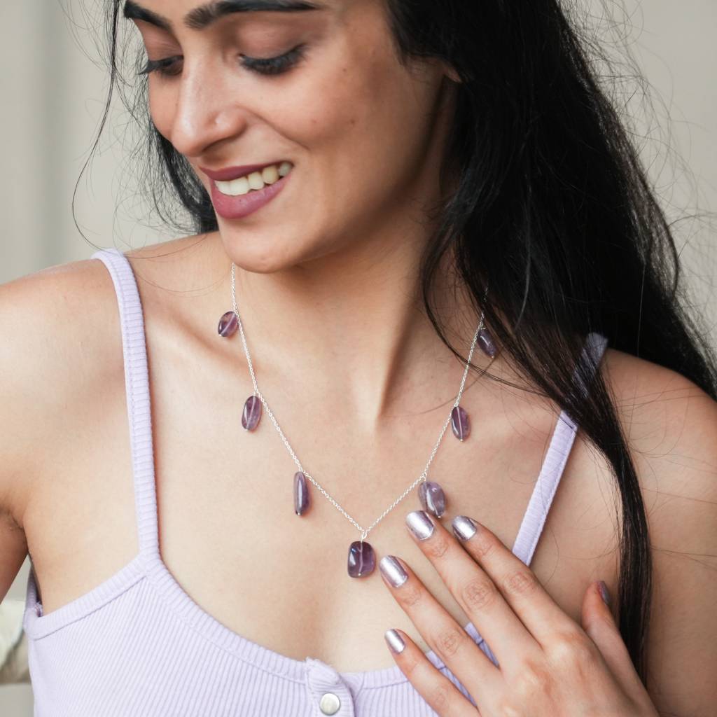 925 Silver Necklace With Real Amethyst : IS-NC-PC-1124