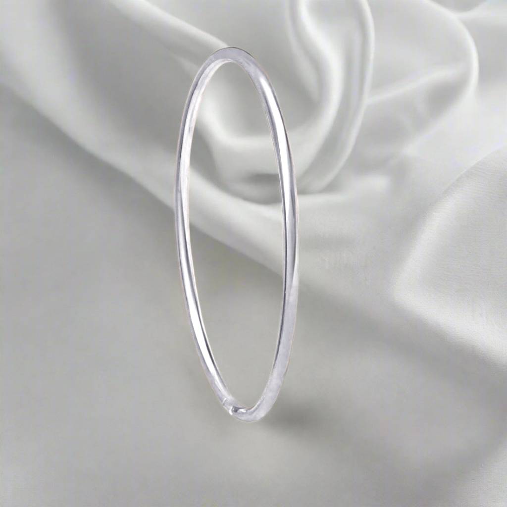 Classic Rhodium Plated 925 Sterling Silver Plain Bangle : BA-90015-ONE-2-4-R