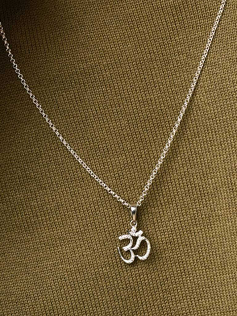 925 Silver Platinum Plated Swiss Zircon Shine Om Men Pendant Without Chain Gift For Men & Boys : CSMNP11_NOCHAIN