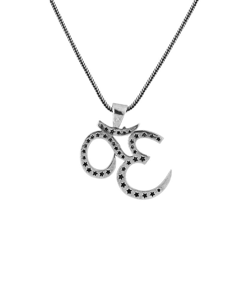 Spiritual Om Aura Silver Pendant Necklace For Men : 8905124579222