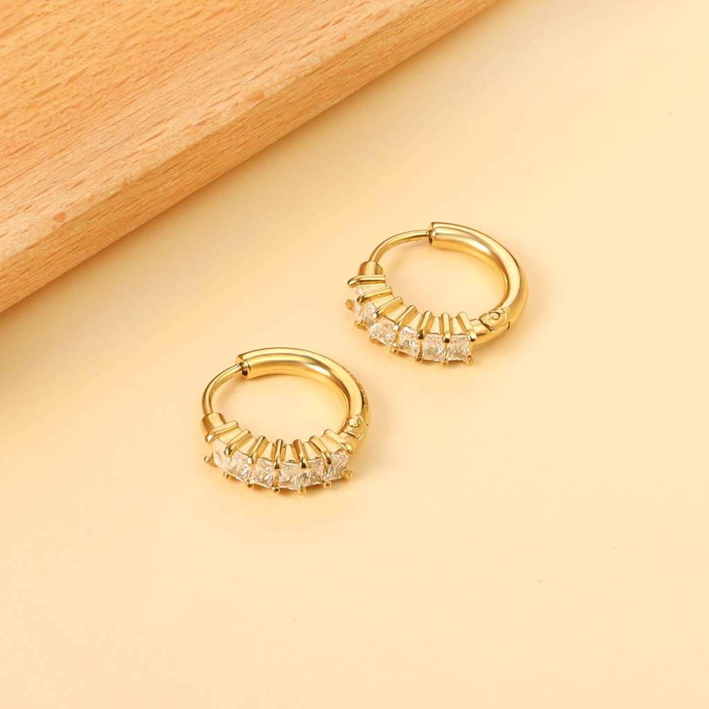 Gold Plated Daily Wear Sparkle Huggie Hoop Earring - Royal : EA32320AG