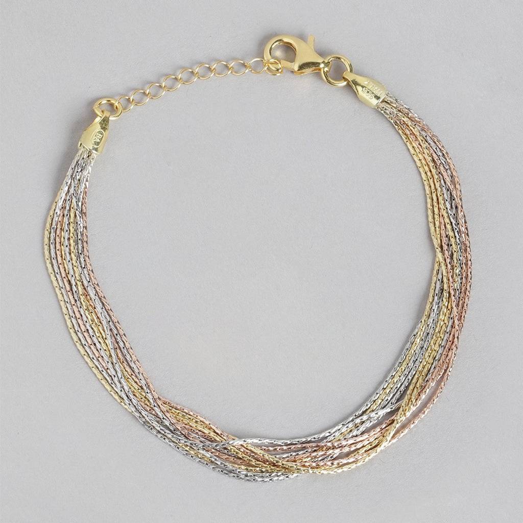 Tricolor Links Triple Tone-Plated 925 Sterling Silver Bracelet : BR-80267-RGRG