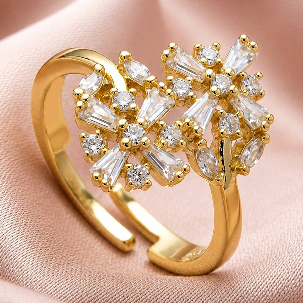 Floral Cluster Gold Adjustable Anti-Tarnish Ring For Women : HSPS60MB1864