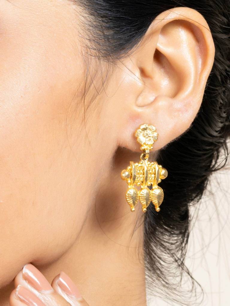 Gold Plated Leaf Necklace With Matching Stud Earrings Jewelry Set - Exquisite Jewelry : LAANP98