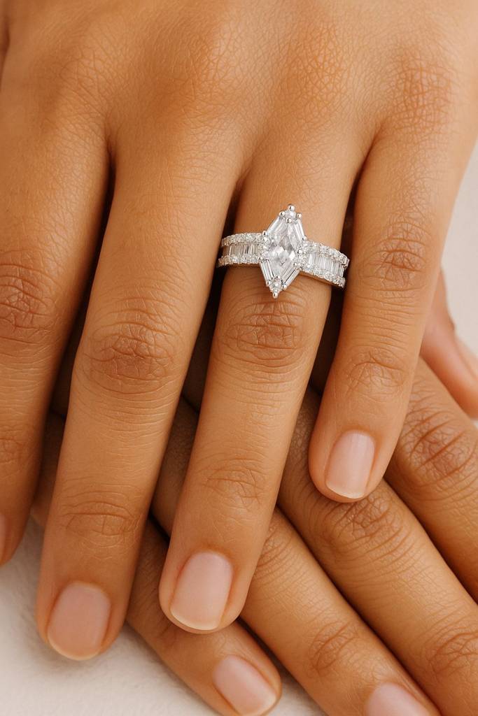 Marquise Diamond Silver Ring : R065-WH-D-12
