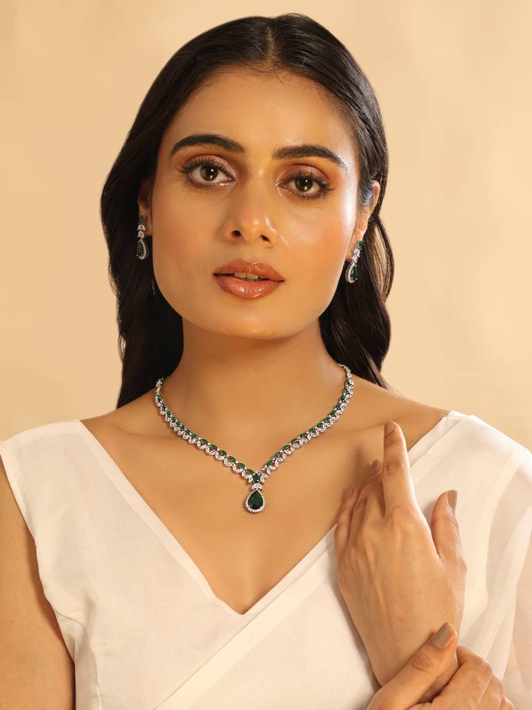 Celestial Emerald Cubic Zircon Necklace Set : YI24A0474N