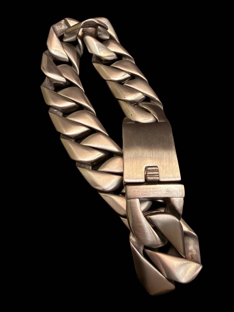 Matte Silver Chunky Cuban Bracelet For Men | Stainless Steel Rhodium : MATB872MSCB