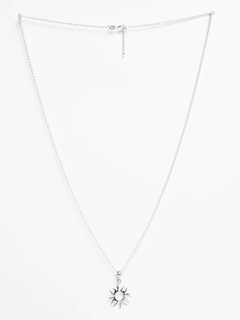 925 Silver Platinum Plated Sun Men Pendant Necklace With Chain Gift For Men & Boys : CSMNP5