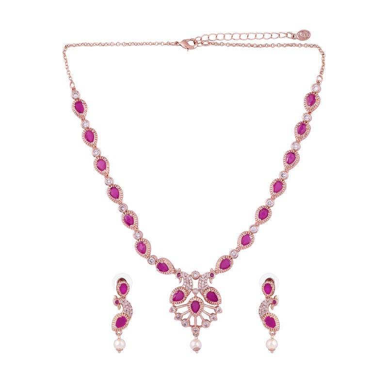 Morbagh Party Wear Dazzling Cz Necklace Set : AD-910-RGRBNKER