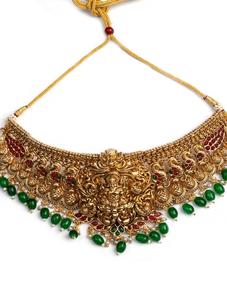 Gold Plated Stone Studded Designer Choker Setâ : CH17GREEN