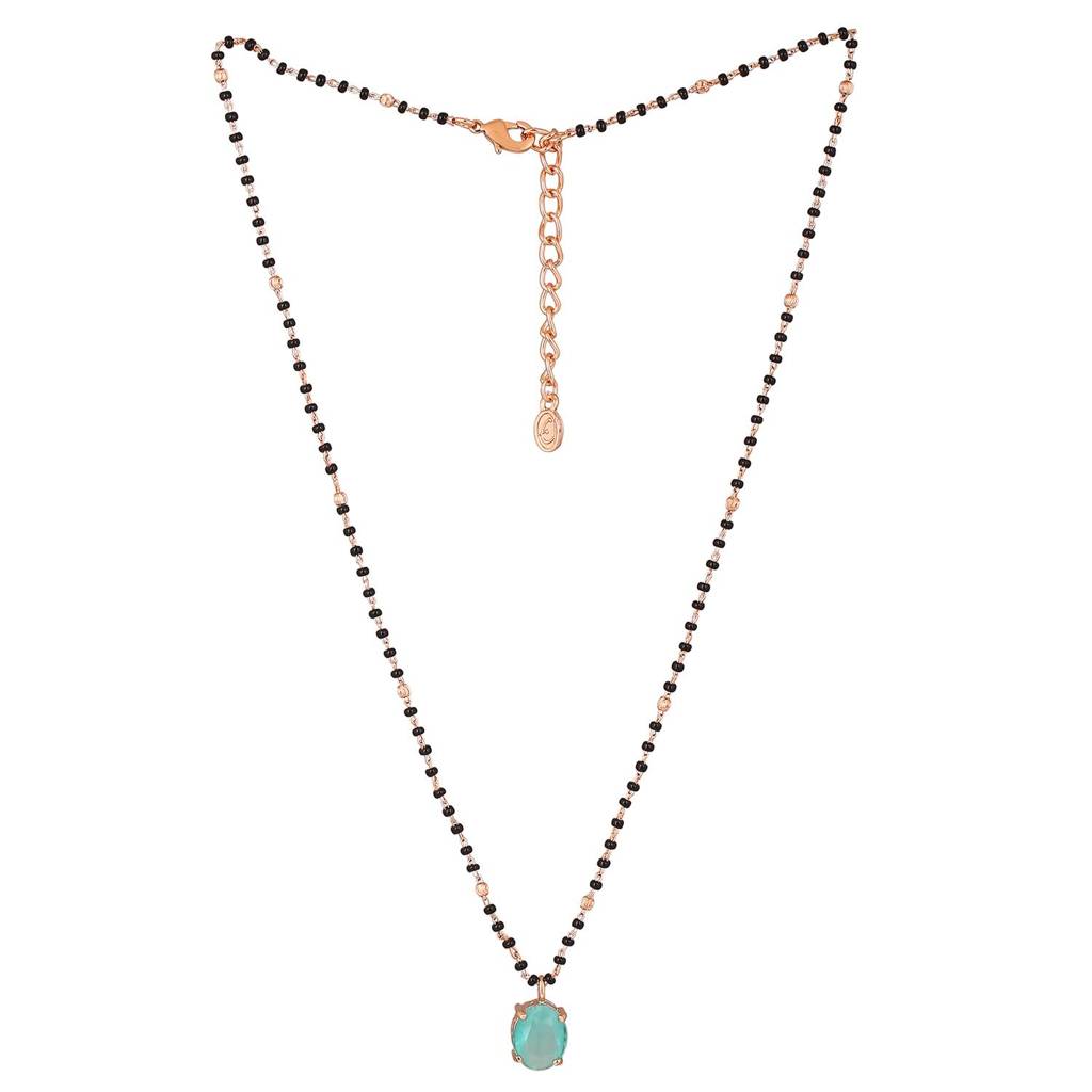 Estele Rose Gold Plated Cz Round Designer Necklace Set With Mint Green Stones For Women