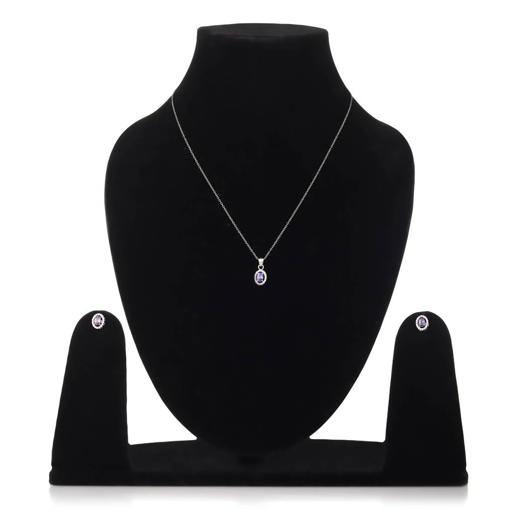 Iski Uski 925 Sterling Silver Maitri Amethyst Pendant Set