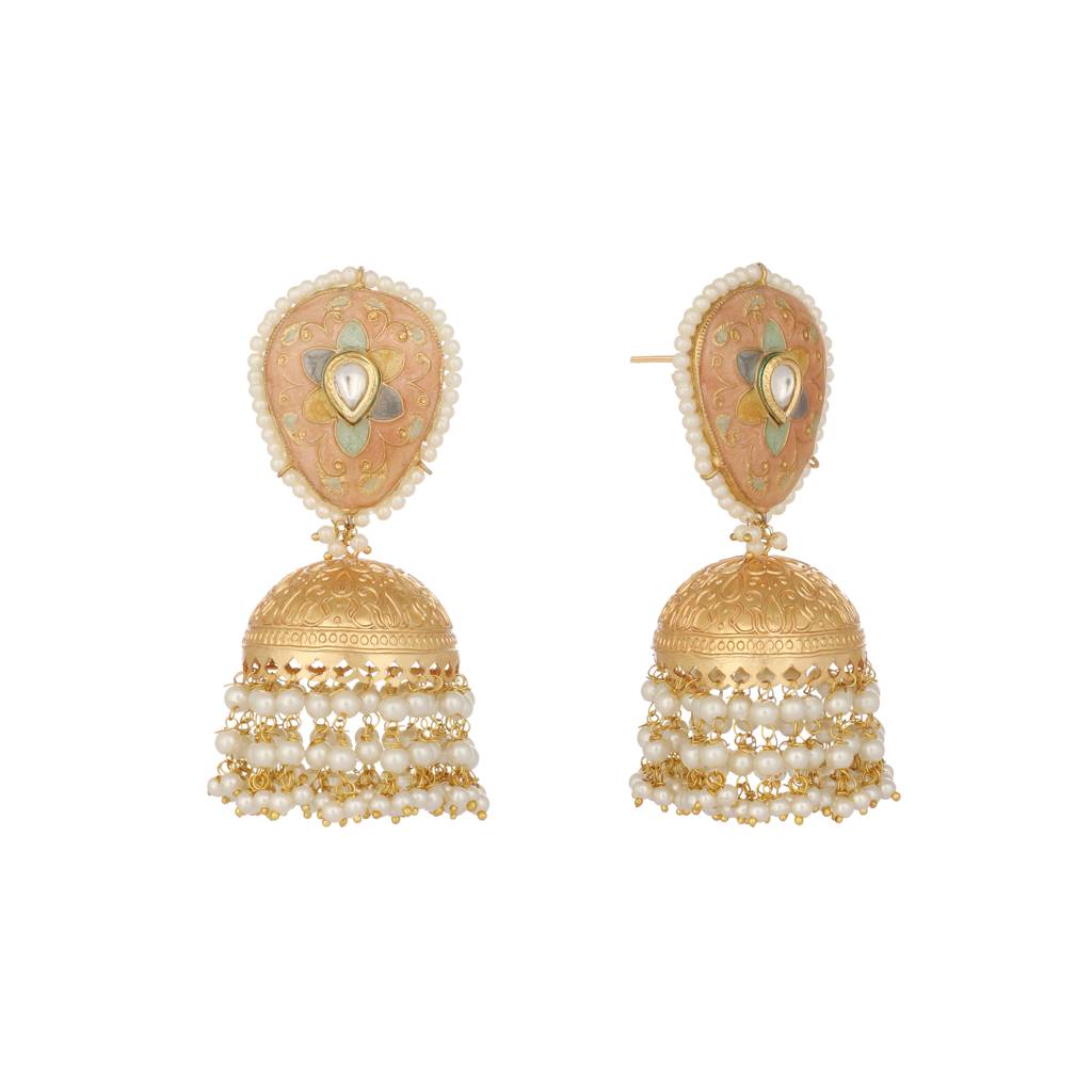Royale Enamel Pearl Drop Statement Jhumki Earrings : YI24A0433E