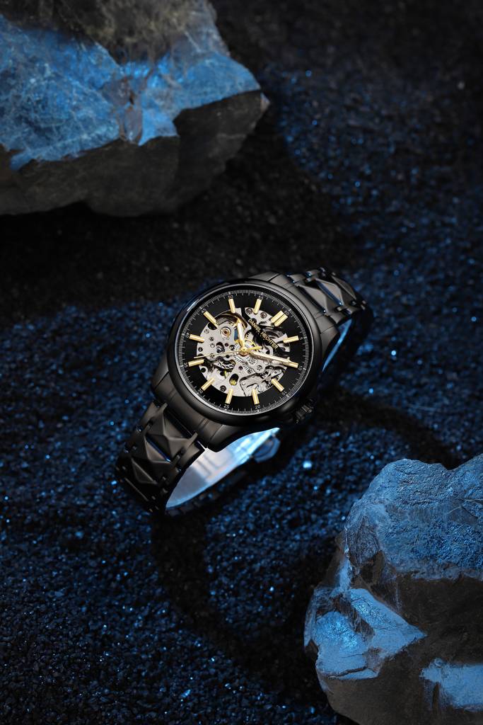 Paris Tech Collection Automatic Skeleton Wrist Watch For Men – Sunburst Dial, Stainless Steel Strap, Mechanical M : DHM1068-11