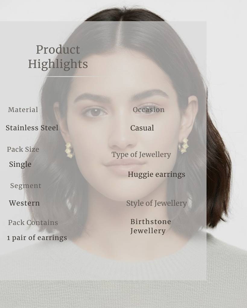 Birthstone Earring For Women | Premium Triple Stone Huggies | November Topaz : CJST226393811KP