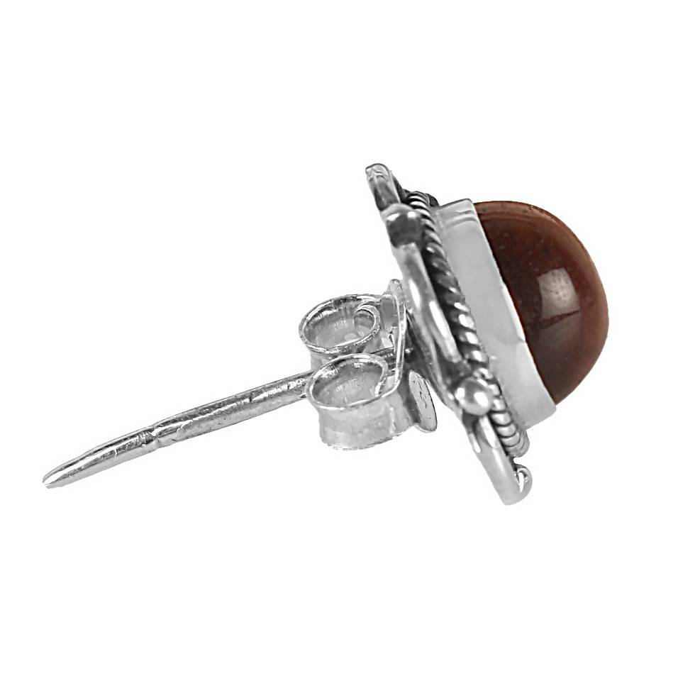 925 Sterling Silver Flower Shaped Tiger Eye Eartops - Elegant Boho-Chic Jewelry For Women : FU-0155-5