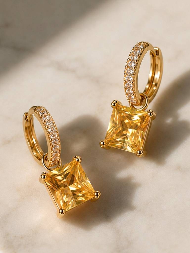 Square-Cut Pendant Necklace & Huggie Earring Set : SET1008YQSD