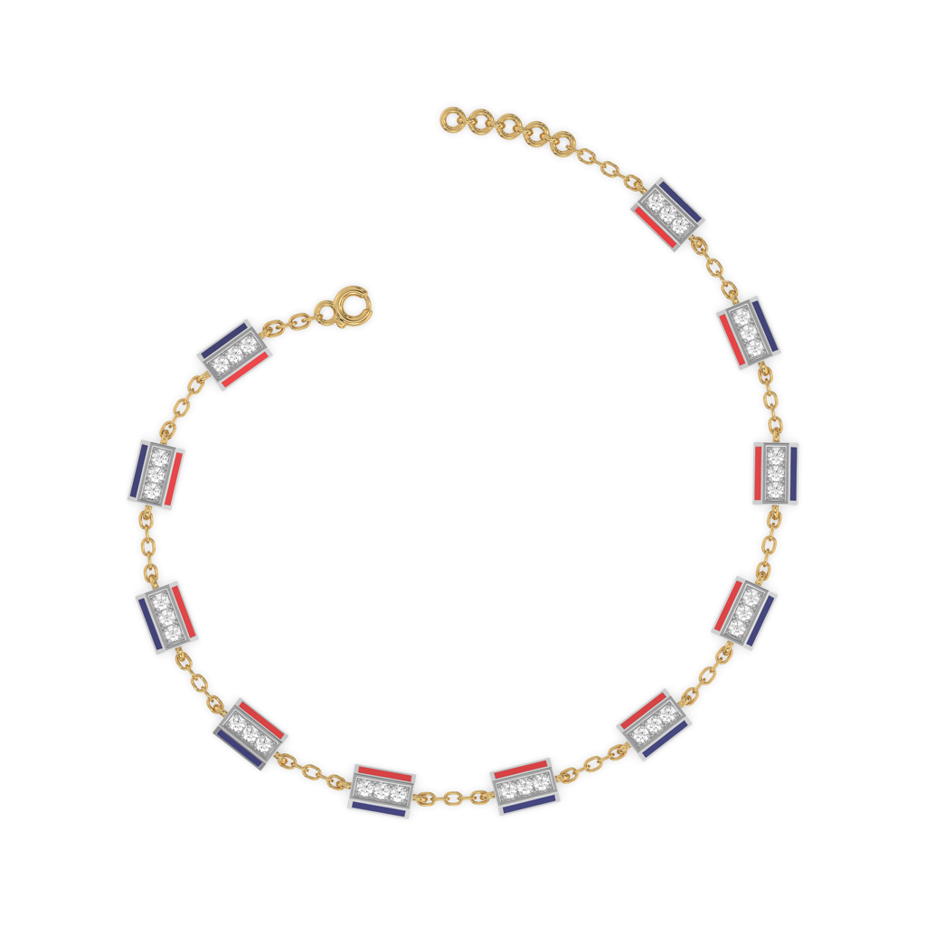 Red Enamel Accent - Lab Diamond Chrome Bracelet : LLBR0104