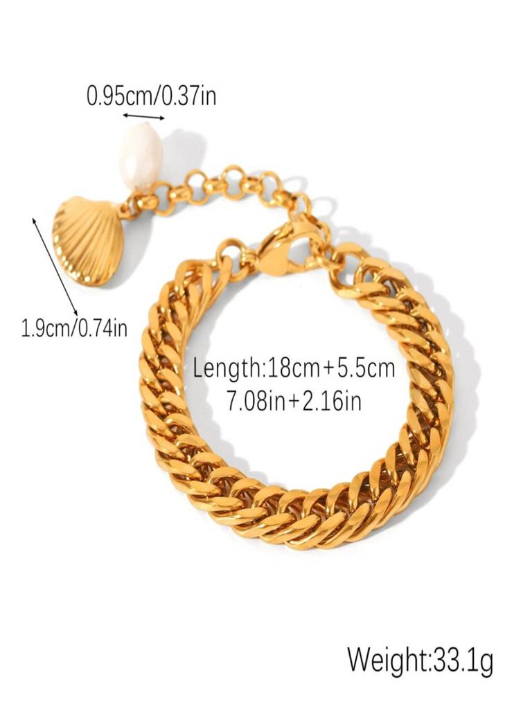 Pearl Shell Chain Bracelet 18K Gold Plated Waterproof Anti-Tarnish : AHC0925B0274