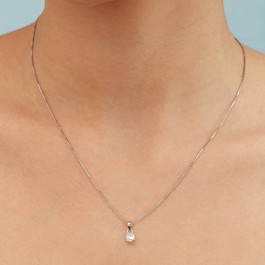 Solitaire 925 Silver Rhodium Plated Necklace Chain : PEN-30014-C