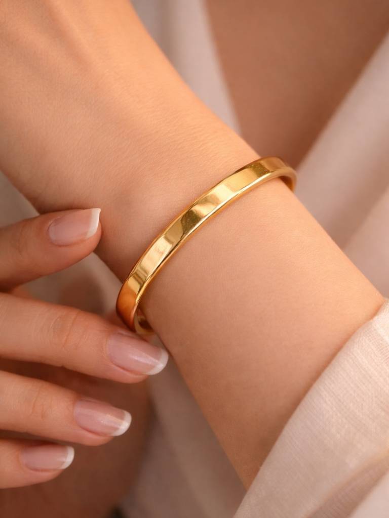 18K Gold Plated Thick Plain Cuff Bracelet – Waterproof Steel : S925B814TPC