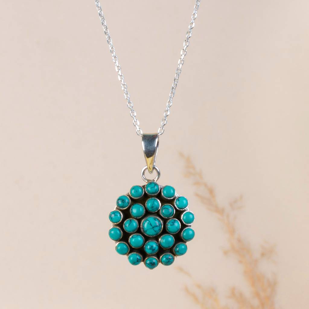 925 Sterling Silver Turquoise Pendant With 18 Inch Chain | Gemstone Pendant Necklace | Handmade Jewelry Gift : FU-0755