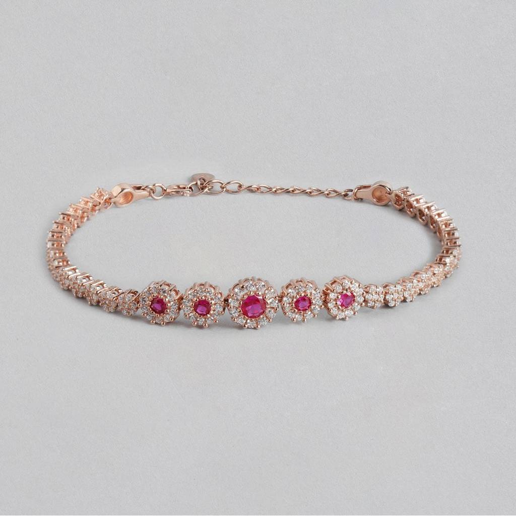 Rose Petal Adorn 925 Sterling Silver Adjustable Floral Bracelet : BR-80215-RG