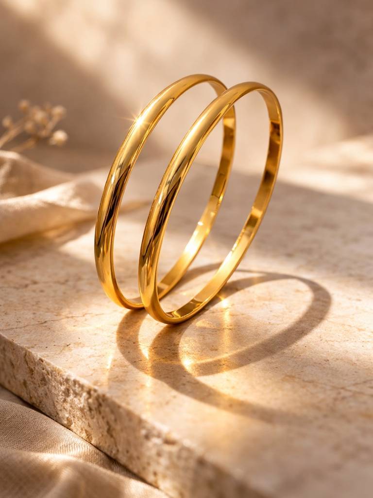 18K Gold Plain Thick Bangle 2'4 – Stainless Steel Kada : ATB798PTB24