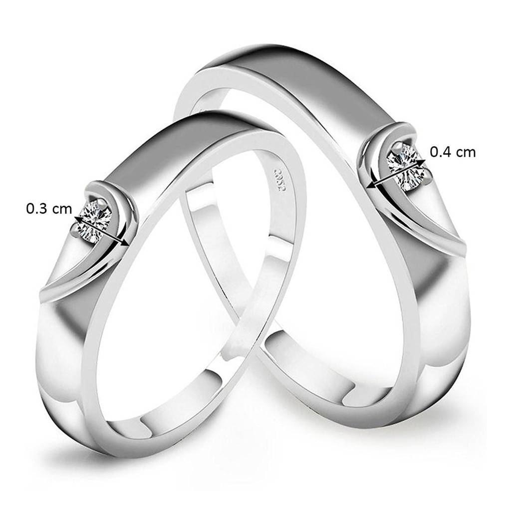 Silver Plated 2 Pcs His And Her Heart Shape Matching Promise Couple Rings Lovers Wedding Engagement Band Gift Jewell : PFCCR09