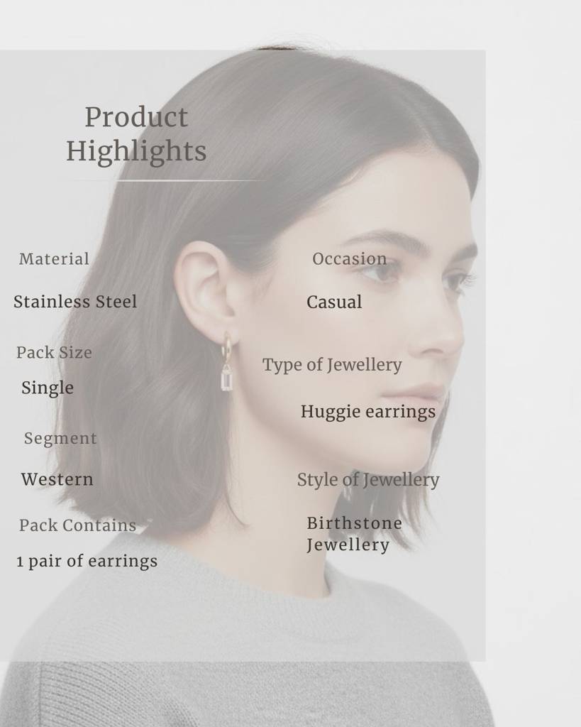 Birthstone Earrings For Women | Premium Baguette Huggies | October: Pink Tourmaline : CJST201141410JQ