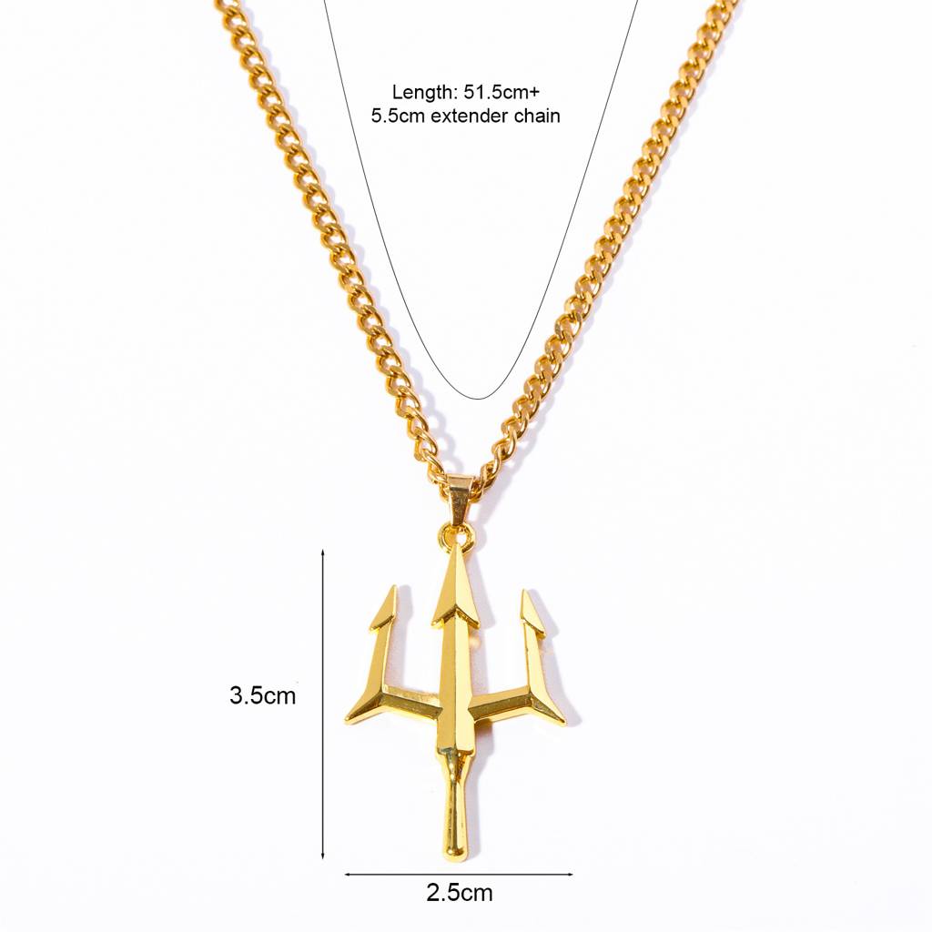 Mens 18K Gold Plated Anti-Tarnish Trident Pendant Necklace Chain : AXU0125PN702G