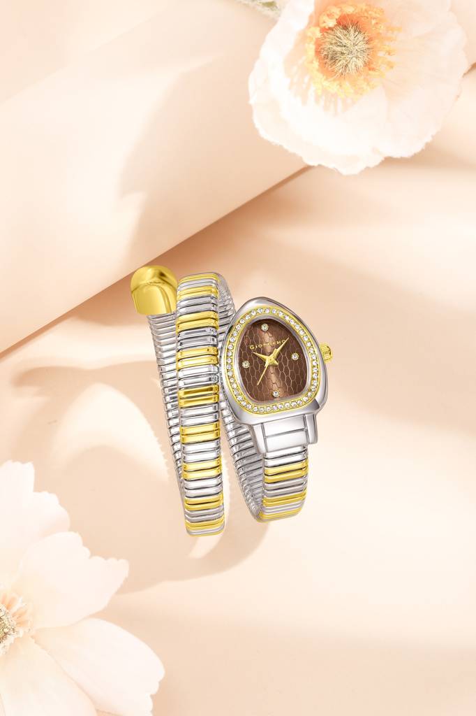 Serpentine Collection Analog Quartz Watch For Women Honeycomb-Textured Dial, Crystal Bezel & Markers, Snake-Styl : GZ-60188-55