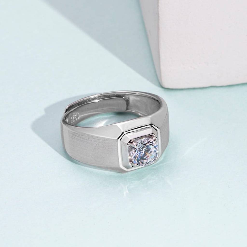 Cz Square Solitaire 925 Sterling Silver Ring For Him (Adjustable) : RNG-40077