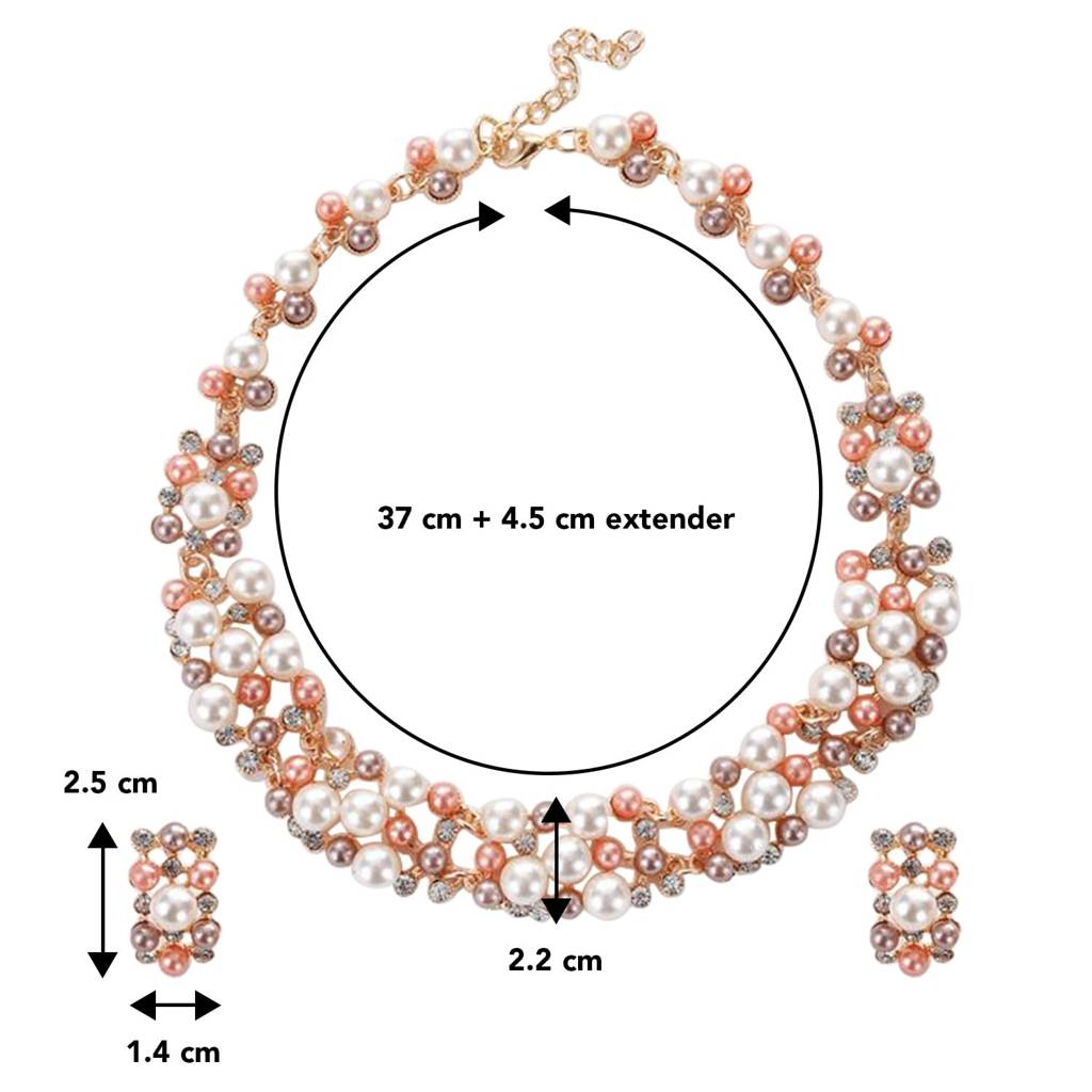 Pearl Collection Rose Gold Toned Cubic Zirconia Studded Choker Necklace Earring Jewellery Set For Women & Girl : PX8N12
