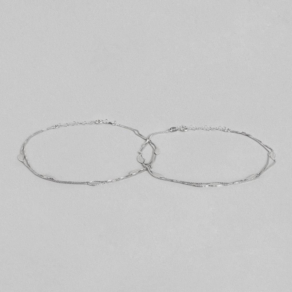 Leafy Multistring Chained 925 Sterling Silver Anklet : ANK-60252-PAIR